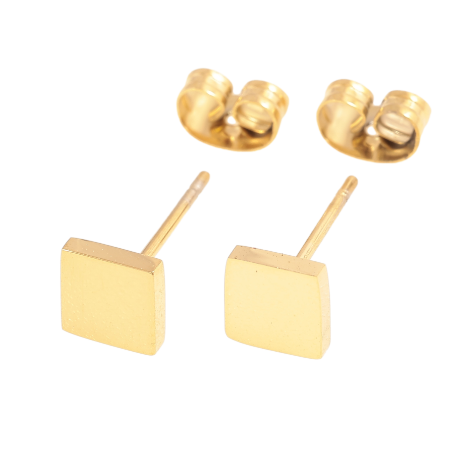 Сережки Xuping TTM Stainless Steel колір 14К пусети квадрати 6х6мм фото №1