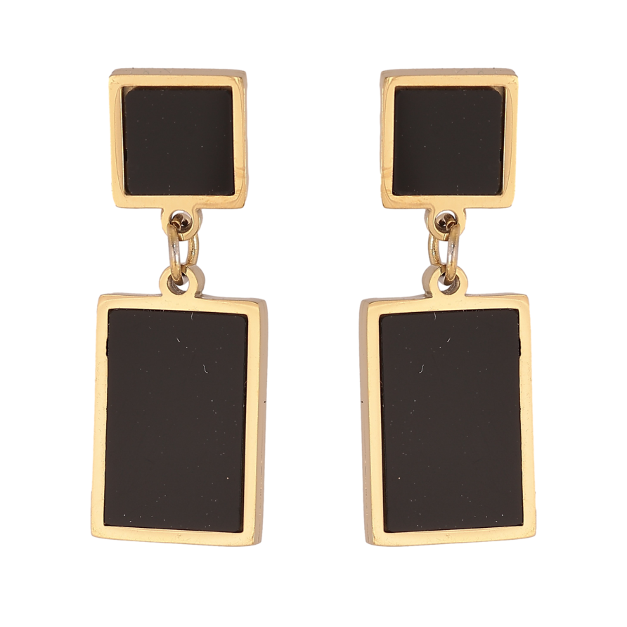 Серьги Xuping TTM Stainless Steel цвет 14К пусеты подвески с черными вставками фото №1