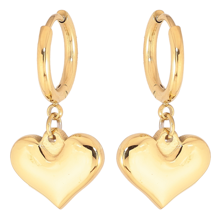 Сережки Xuping TTM Stainless Steel колір 14К підвіски на колечках сердечка фото №4