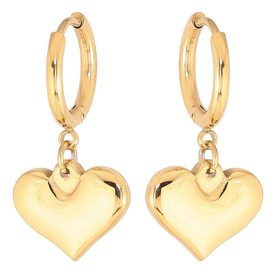 Сережки Xuping TTM Stainless Steel колір 14К підвіски на колечках сердечка фото №1
