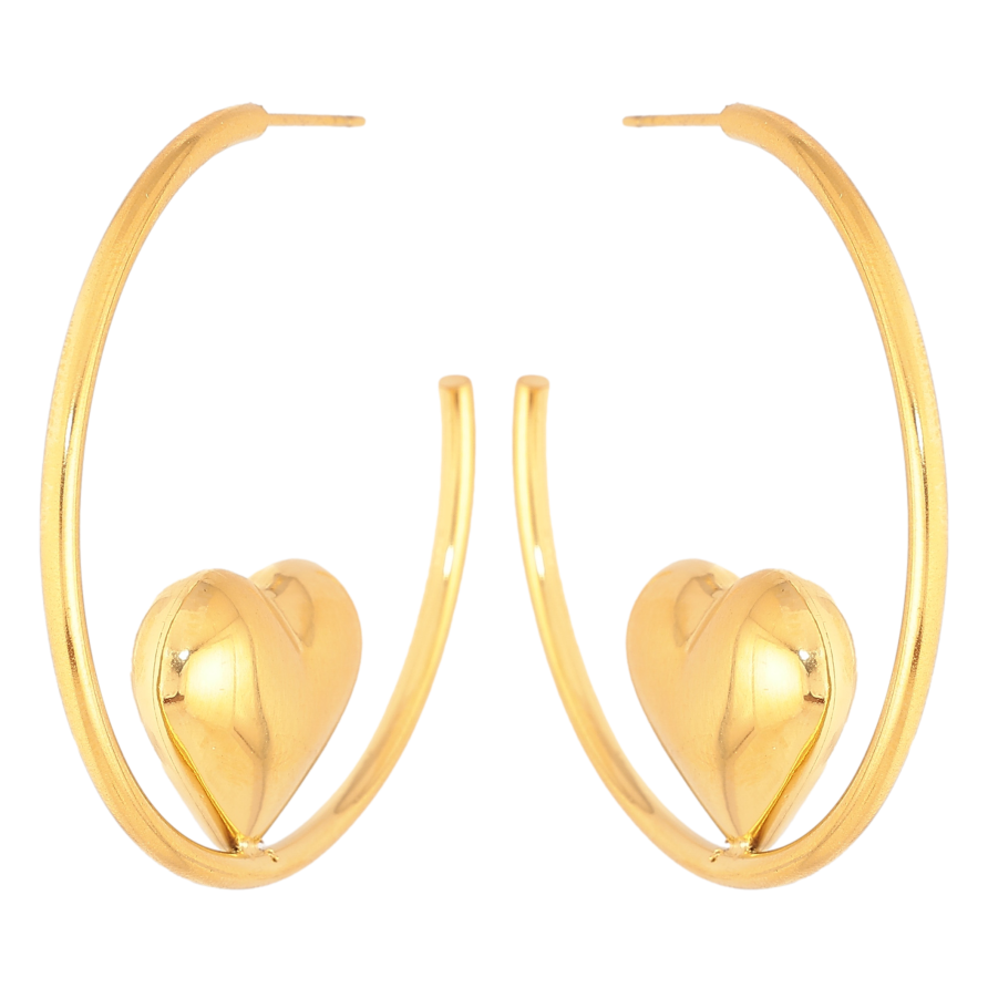 Серьги Xuping TTM Stainless Steel цвет 14К пусеты "Дуги с сердечками" фото №1