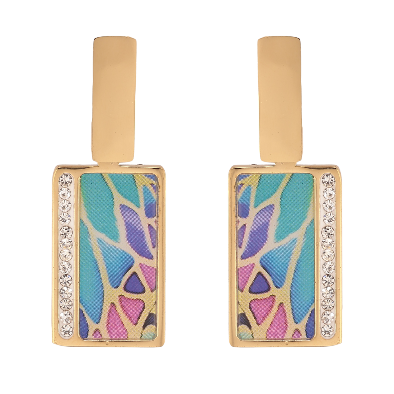 Серьги Xuping TTM Stainless Steel цвет 14К пусеты "Подвески с цветным узором" фото №1