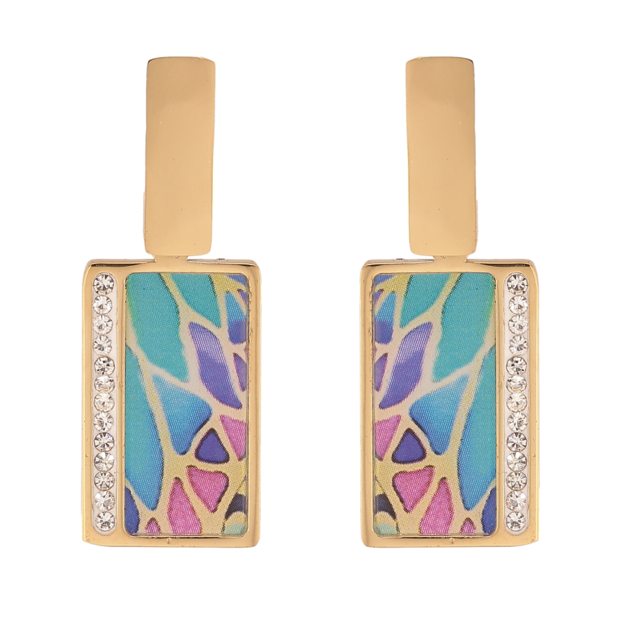 Серьги Xuping TTM Stainless Steel цвет 14К пусеты "Подвески с цветным узором" фото №1