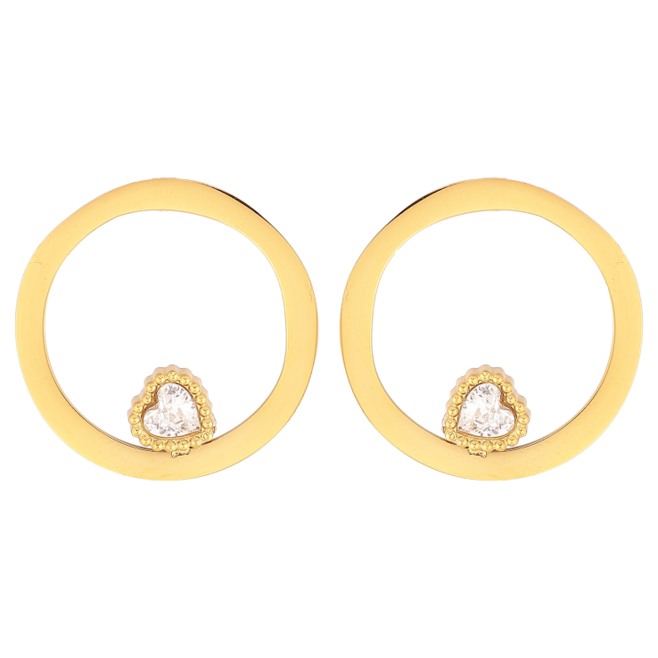 Сережки Xuping TTM Stainless Steel колір 14К пусети "Кільця з кристальними серцями" фото №6