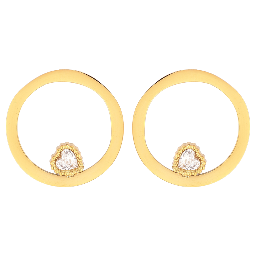 Серьги Xuping TTM Stainless Steel цвет 14К пусеты "Колечки с кристальными сердечками" фото №1