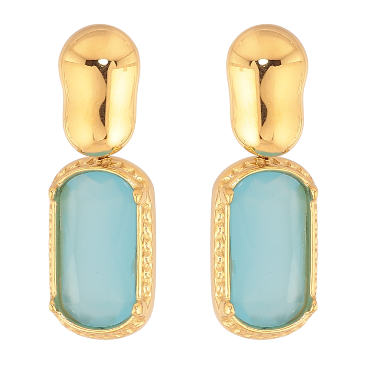 Сережки Xuping TTM Stainless Steel колір 14К пусети "Візерунок з блакитними кристалами" фото №3 Сережки Xuping TTM Stainless Steel колір 14К пусети "Візерунок з блакитними кристалами" фото №3