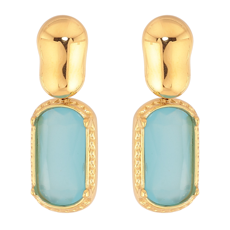 Серьги Xuping TTM Stainless Steel цвет 14К пусеты "Узор с голубыми кристаллами" фото №1