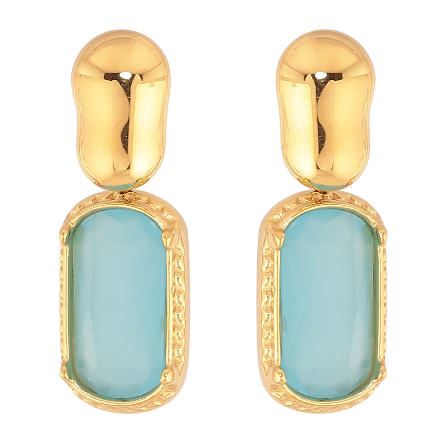 Сережки Xuping TTM Stainless Steel колір 14К пусети "Візерунок з блакитними кристалами" фото №1