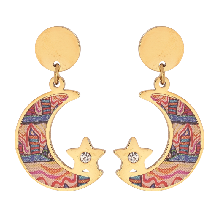 Сережки Xuping TTM Stainless Steel колір 14К пусети "Півмісяць та зірка з кольоровою вставкою" фото №15 Сережки Xuping TTM Stainless Steel колір 14К пусети "Півмісяць та зірка з кольоровою вставкою" фото №15