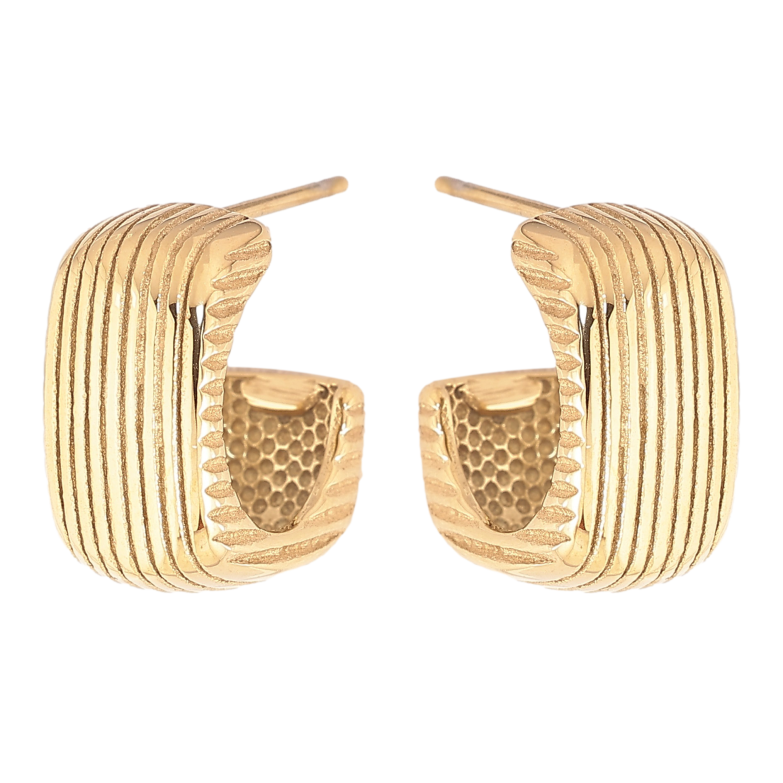 Сережки Xuping TTM Stainless Steel колір 14К пусети "Дужки з візерунком" фото №4