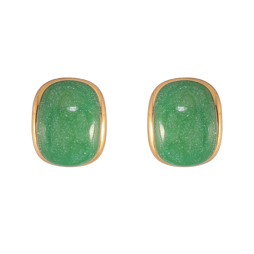 Серьги Xuping TTM Stainless Steel цвет 14К пусеты "Узор зеленой эмалью" фото №1