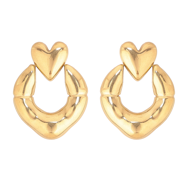 Серьги Xuping TTM Stainless Steel цвет 14К пусеты "Колечки с сердечками" фото №4