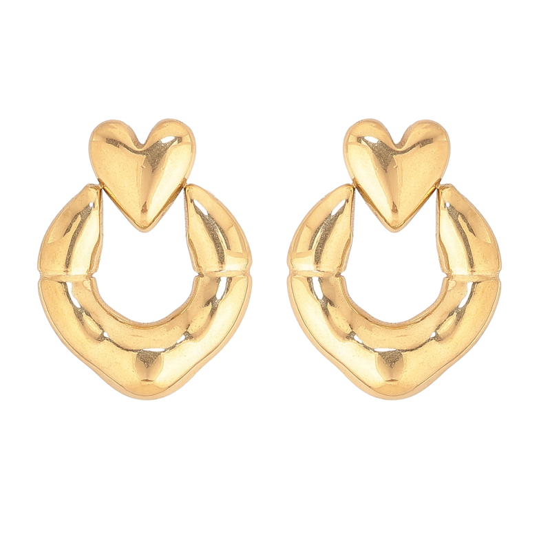 Сережки Xuping TTM Stainless Steel колір 14К пусети "Колечка з сердечками" фото №7