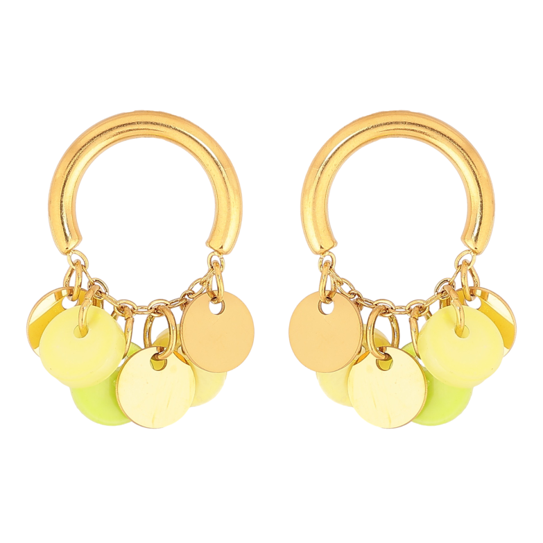 Серьги Xuping TTM Stainless Steel цвет 14К пусеты "Круги с цветными подвесками" фото №1