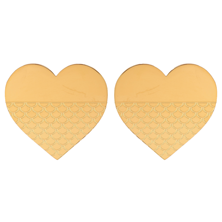 Сережки Xuping TTM Stainless Steel колір 14К пусети "Сердечки з візерунком" 26х27мм фото №10