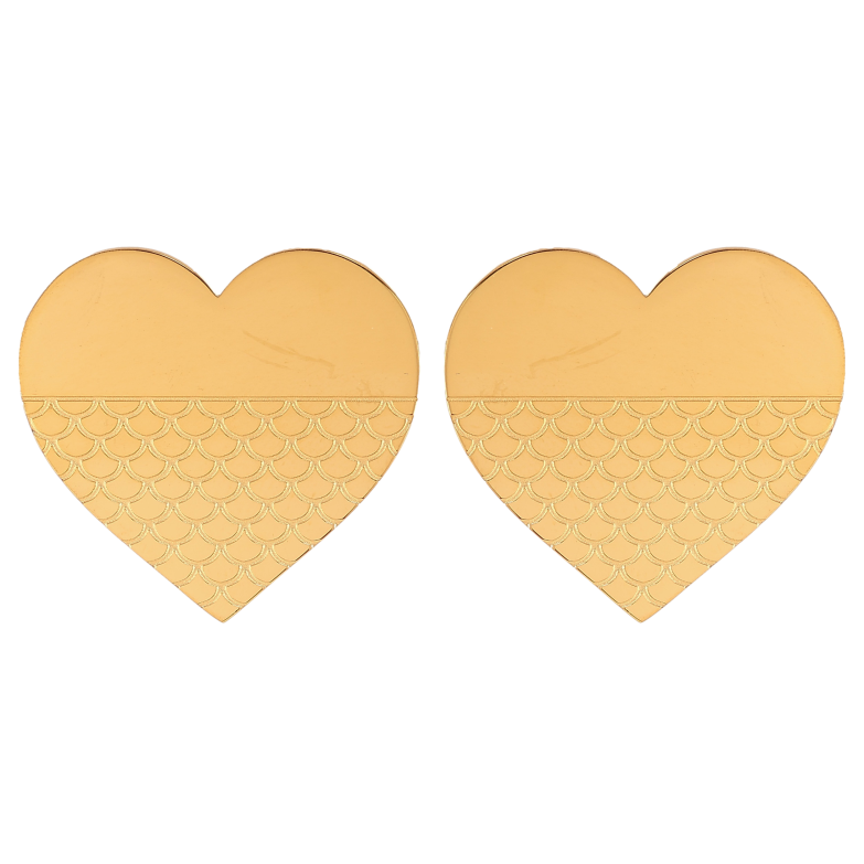 Серьги Xuping TTM Stainless Steel цвет 14К пусеты "Сердечки с узором" 26х27мм фото №4