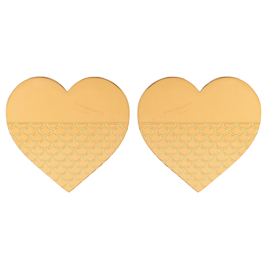 Серьги Xuping TTM Stainless Steel цвет 14К пусеты "Сердечки с узором" 26х27мм фото №1