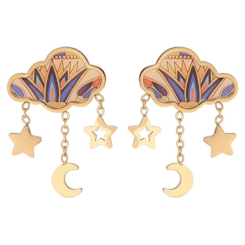 Серьги Xuping TTM Stainless Steel цвет 14К пусеты "Тучки с луной и звездами" фото №1 Серьги Xuping TTM Stainless Steel цвет 14К пусеты "Тучки с луной и звездами" фото №1