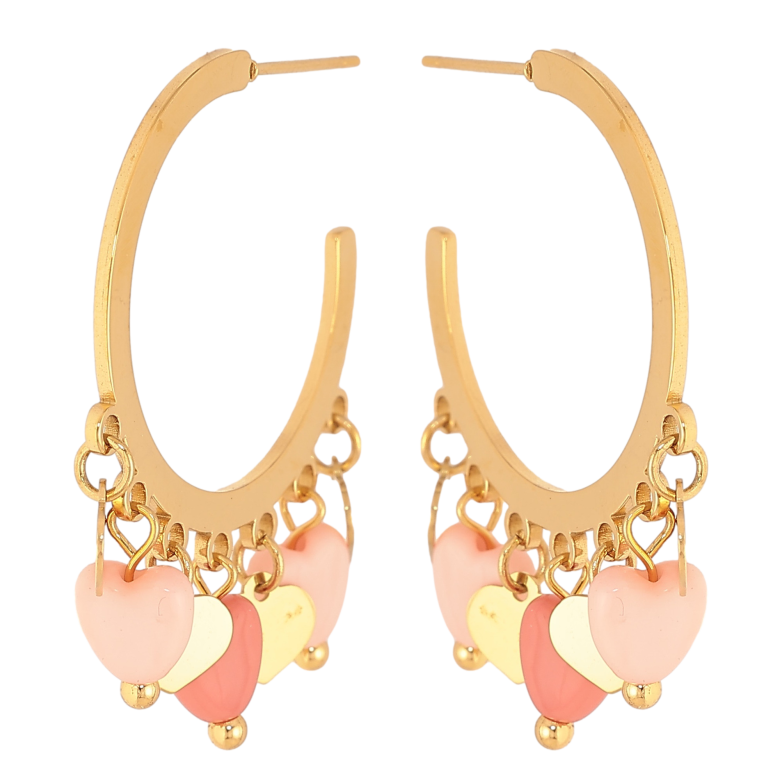 Серьги Xuping TTM Stainless Steel цвет 14К пусеты "Дуги с цветными сердечками" фото №1