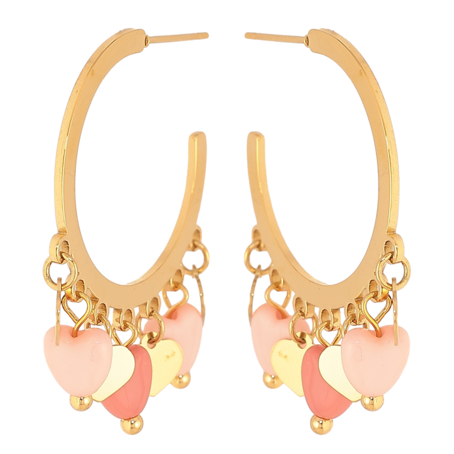 Сережки Xuping TTM Stainless Steel колір 14К пусети "Дуги з кольоровими сердечками" фото №1