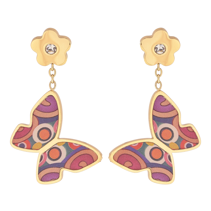 Серьги Xuping TTM Stainless Steel цвет 14К пусеты "Подвески бабочки с цветными вставками" фото №5