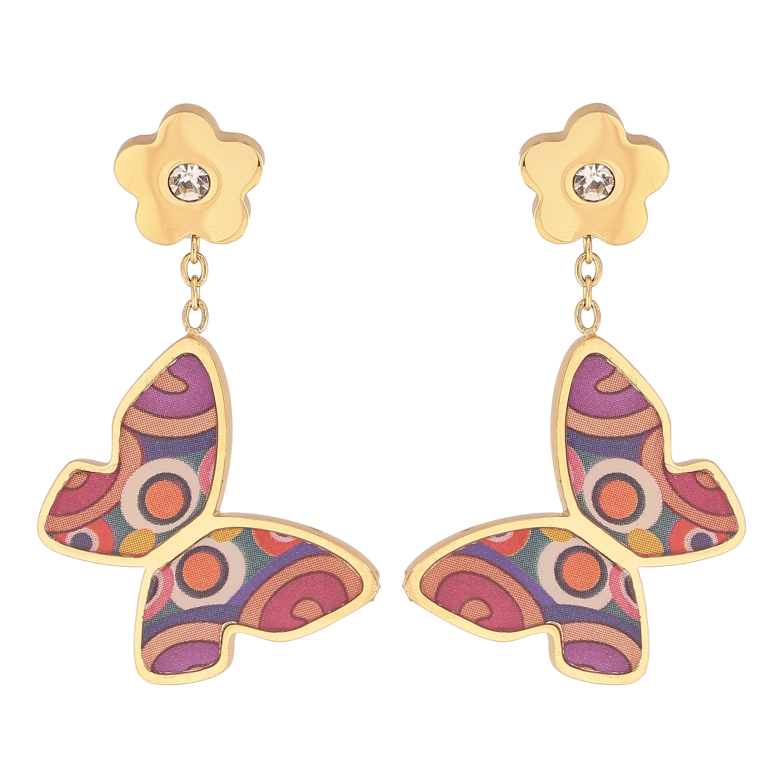 Сережки Xuping TTM Stainless Steel колір 14К пусети "Підвіски метелики з кольоровими вставками" фото №1