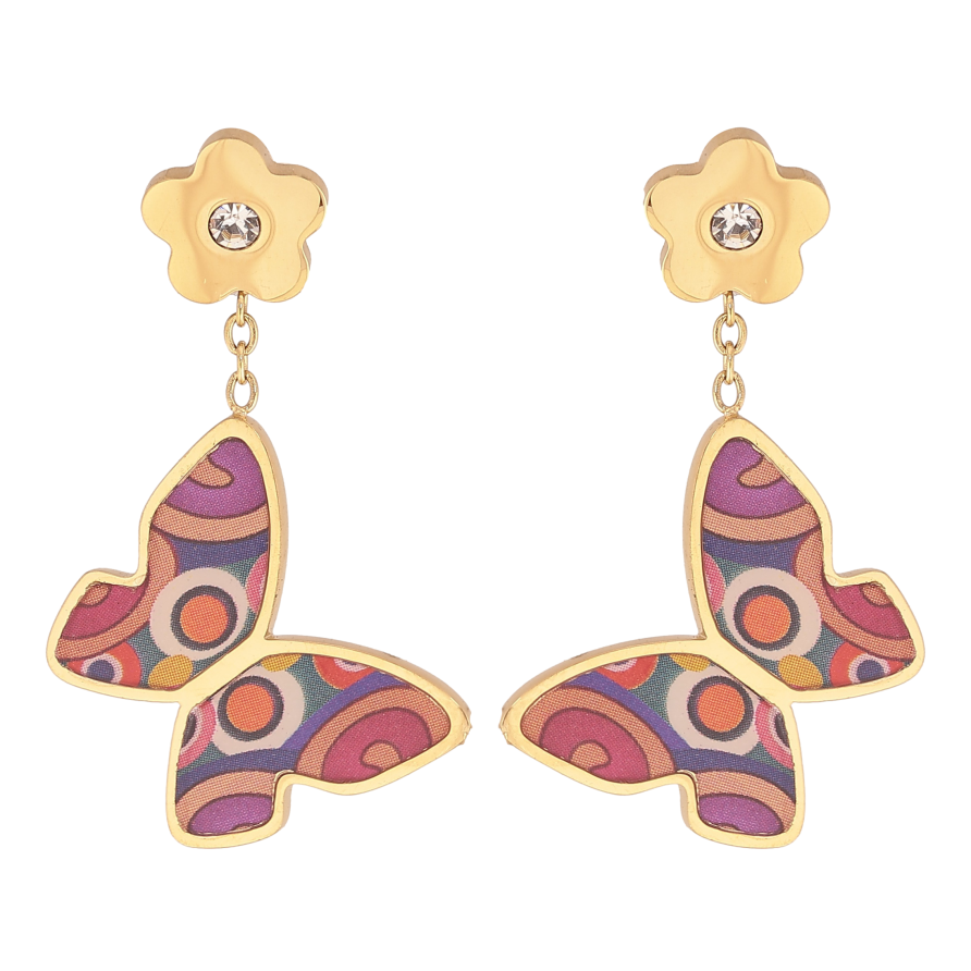 Серьги Xuping TTM Stainless Steel цвет 14К пусеты "Подвески бабочки с цветными вставками" фото №1