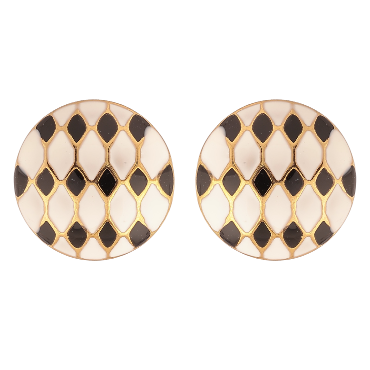 Серьги Xuping TTM Stainless Steel цвет 14К пусеты "Узор черно-белой эмалью" фото №2