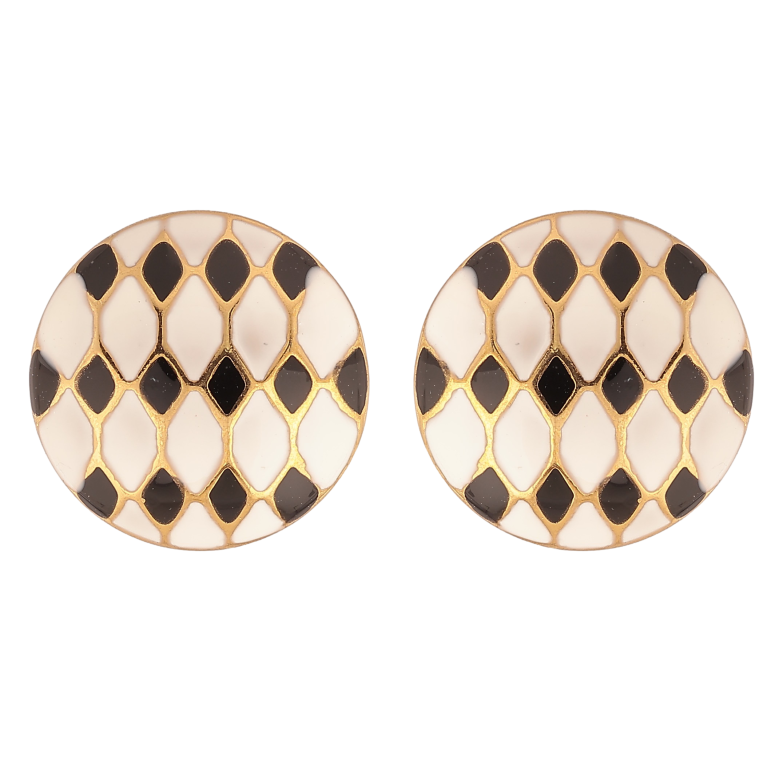 Серьги Xuping TTM Stainless Steel цвет 14К пусеты "Узор черно-белой эмалью" фото №1