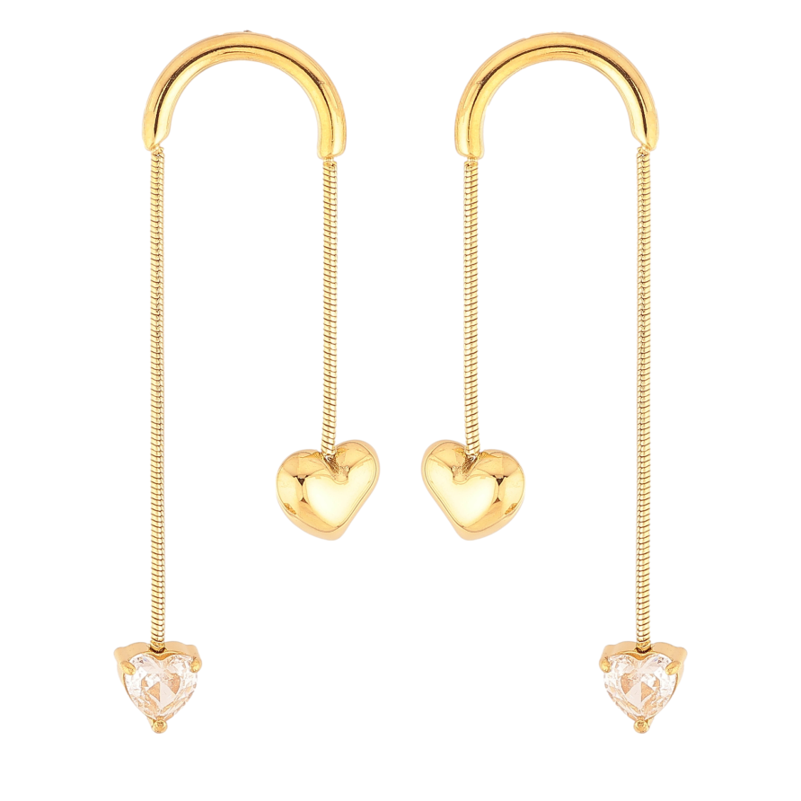 Серьги Xuping TTM Stainless Steel цвет 14К пусеты "Подвески с сердечками" фото №1