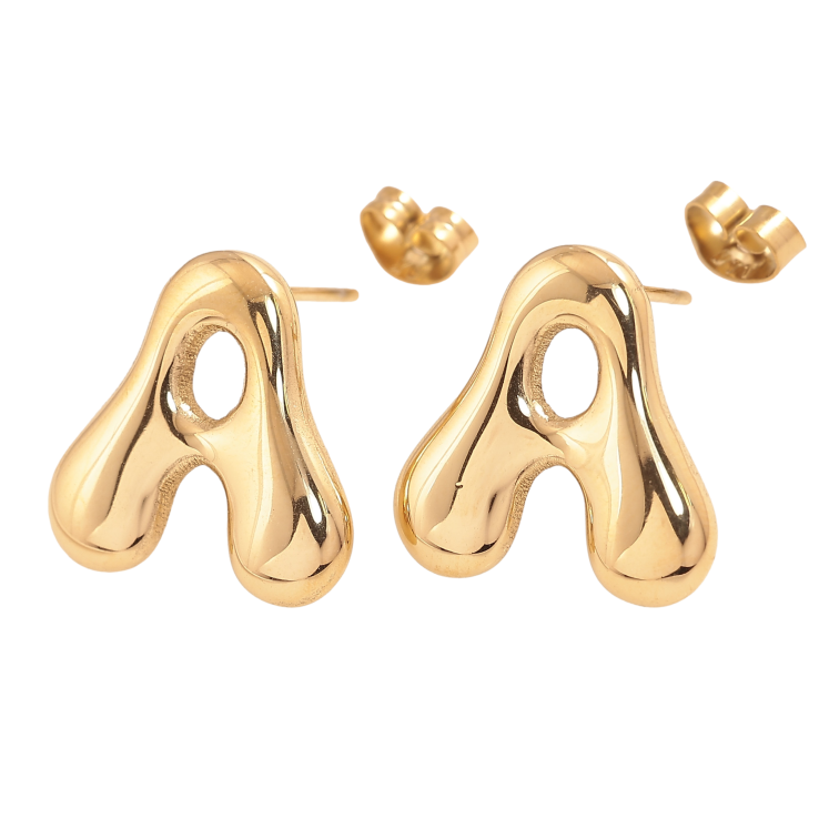 Серьги Xuping TTM Stainless Steel цвет 14К пусеты "Буквы А" фото №15