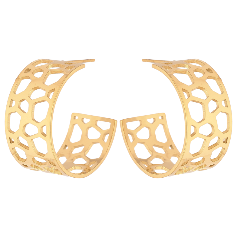 Серьги Xuping TTM Stainless Steel цвет 14К пусеты "Широкие дуги с узором" фото №2