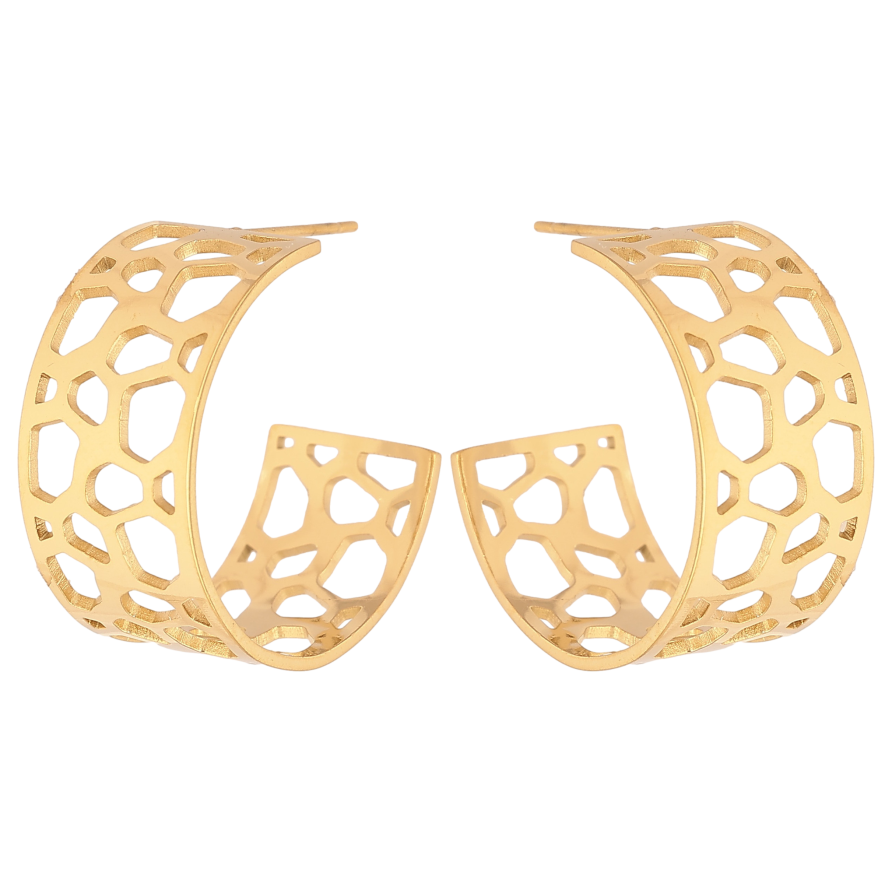 Серьги Xuping TTM Stainless Steel цвет 14К пусеты "Широкие дуги с узором" фото №1