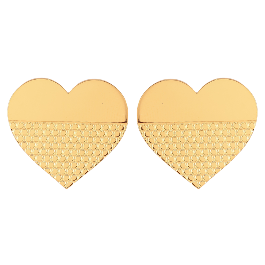 Серьги Xuping TTM Stainless Steel цвет 14К пусеты "Сердечки с узором" 20х21мм фото №1