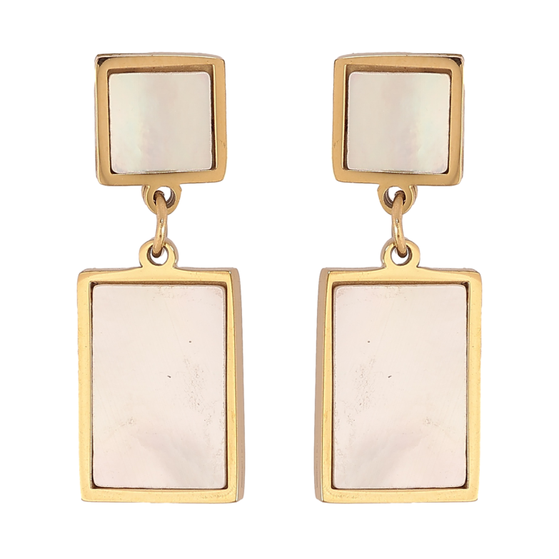 Серьги Xuping TTM Stainless Steel цвет 14К пусеты подвески с перламутровыми вставками фото №1