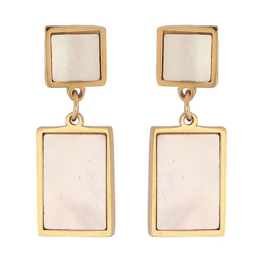 Сережки Xuping TTM Stainless Steel колір 14К пусети підвіски з перламутровими вставками фото №1