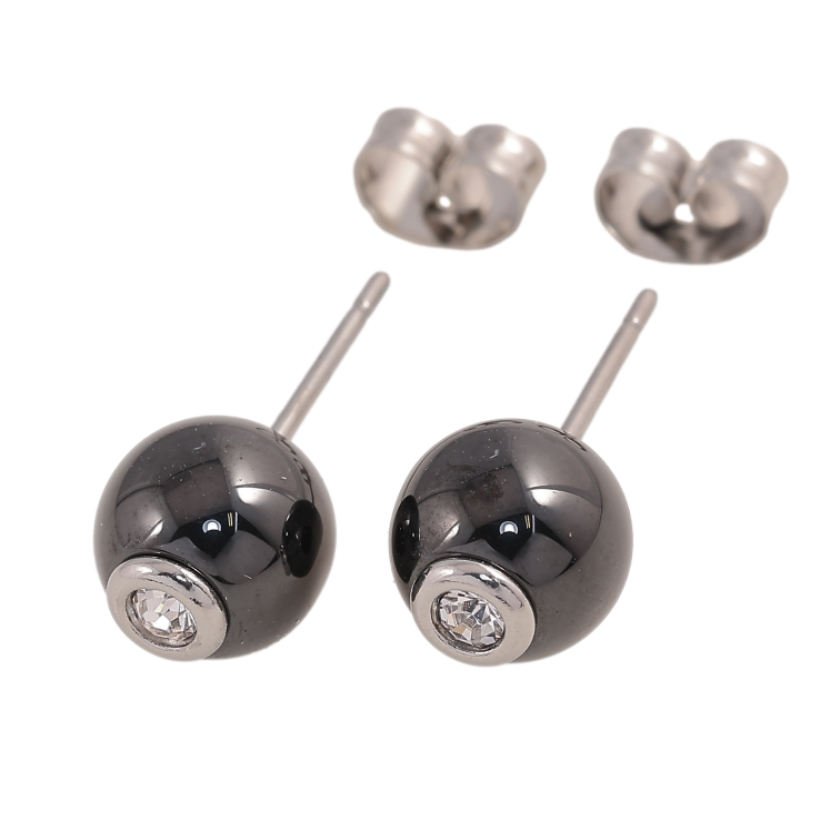 Сережки Xuping TTM Stainless Steel колір Родій пусети "Кульки з чорної кераміки" ø 8мм фото №15