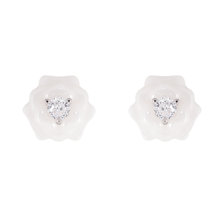 Сережки Xuping TTM Stainless Steel колір Родій пусети "Білі керамічні квіточки з кристалами" фото №9