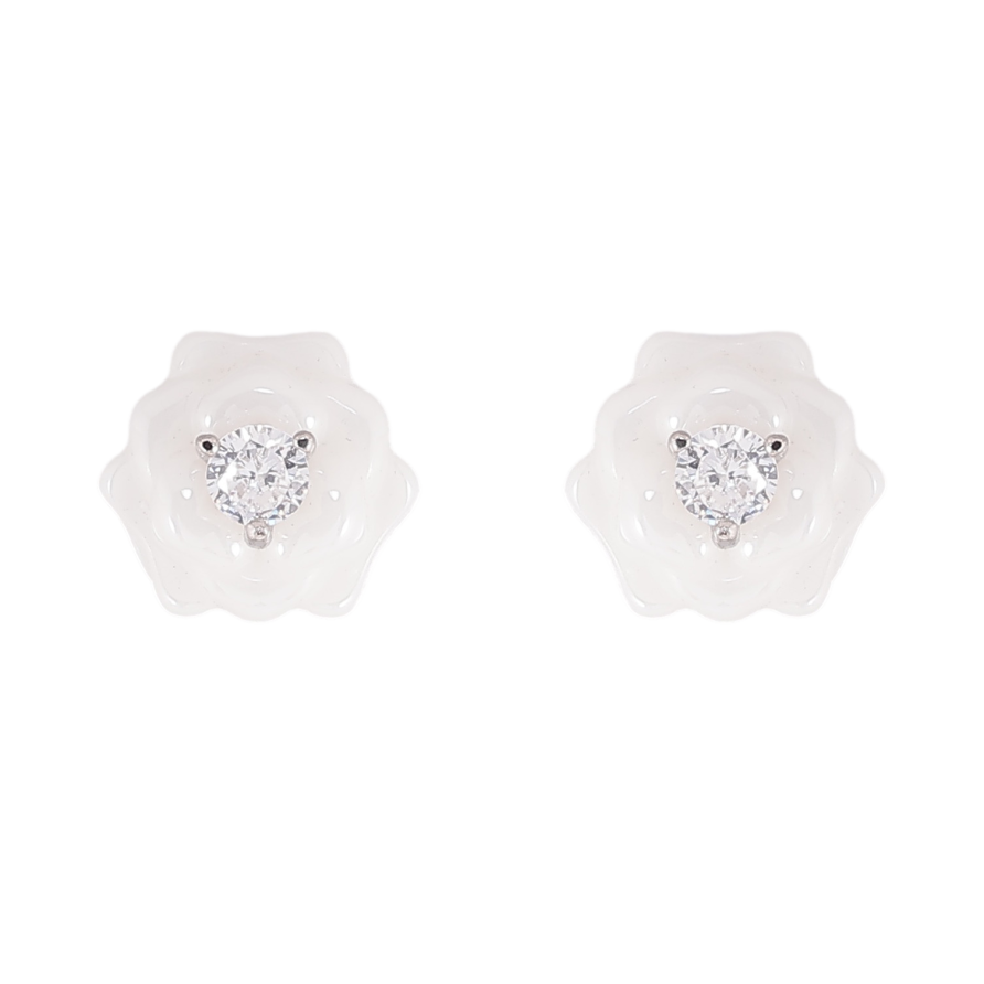 Сережки Xuping TTM Stainless Steel колір Родій пусети "Білі керамічні квіточки з кристалами" фото №1