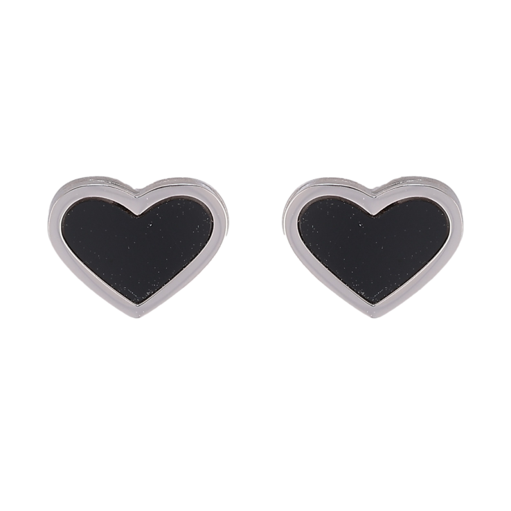 Сережки Xuping TTM Stainless Steel колір Родій пусети "Сердечки з чорними вставками" фото №13