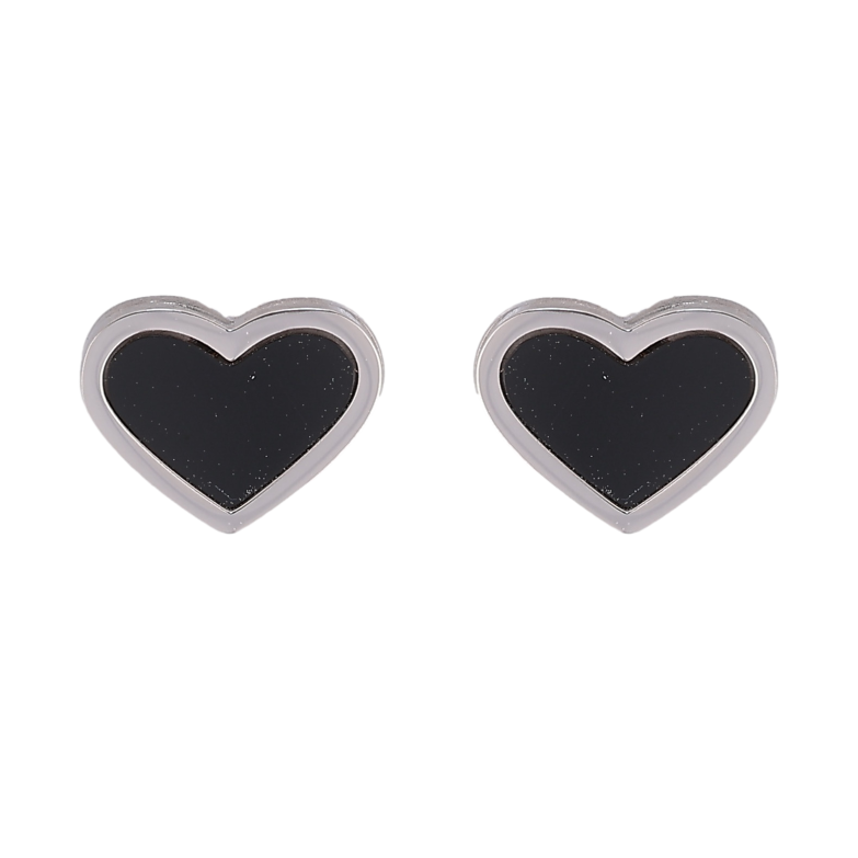 Серьги Xuping TTM Stainless Steel цвет Родий пусеты "Сердечки с черными вставками" фото №1