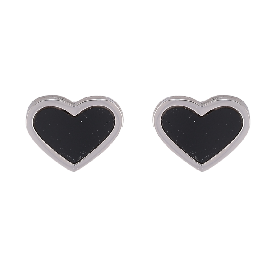 Сережки Xuping TTM Stainless Steel колір Родій пусети "Сердечки з чорними вставками" фото №1