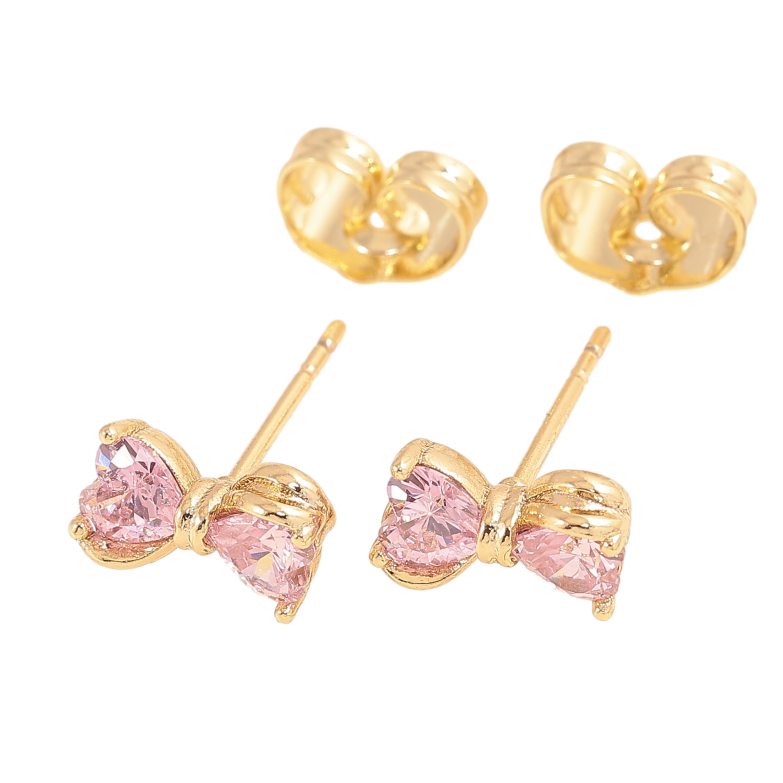 Сережки Xuping колір Позолота 14K пусети "Рожеві кришталеві банти" фото №1