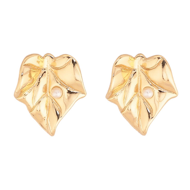 Сережки Xuping колір Позолота 14K пусети "Листочки з перлинками" фото №9