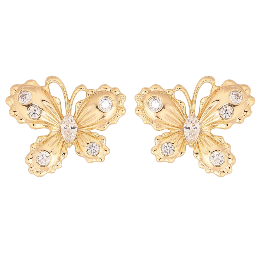 Сережки Xuping колір Позолота 14K пусети "Метелики з кристалами" фото №1