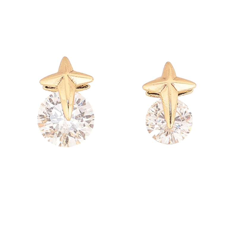 Сережки Xuping колір Позолота 14K пусети "Асиметричні кристали з зірками" фото №1