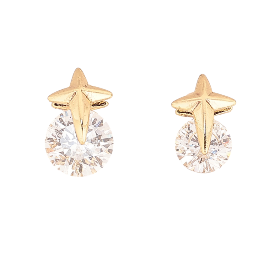 Сережки Xuping колір Позолота 14K пусети "Асиметричні кристали з зірками" фото №1