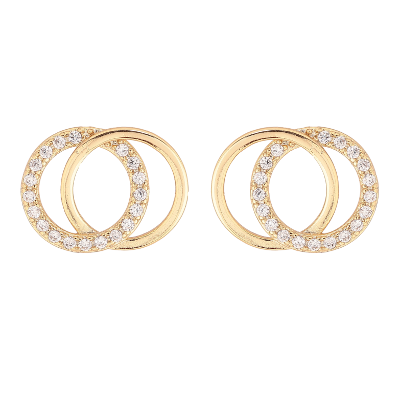 Серьги Xuping цвет Позолота 14K пусеты "Колечки с кристаллами" фото №4