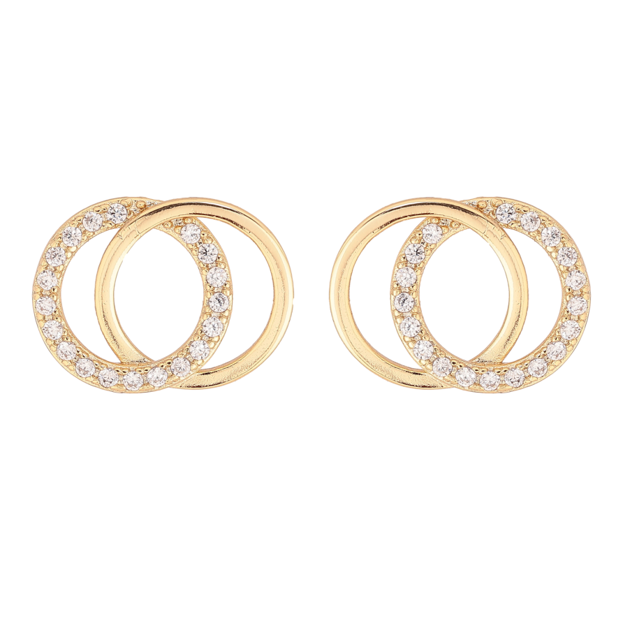 Сережки Xuping колір Позолота 14K пусети "Колечка з кристалами" фото №1