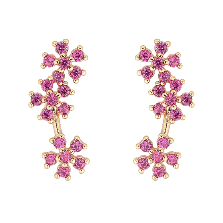 Серьги Xuping цвет Позолота 14K пусеты "Малиновые кристальные цветочки" фото №1